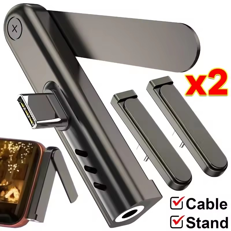 Phone Stand Aluminum - 2/1 adet taşınabilir USB C 3.5mm