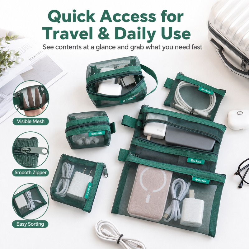 6 adet taşınabilir örgü teknol - Tech Accessories Travel Organizer Pouch incelemesi ve fiyatı